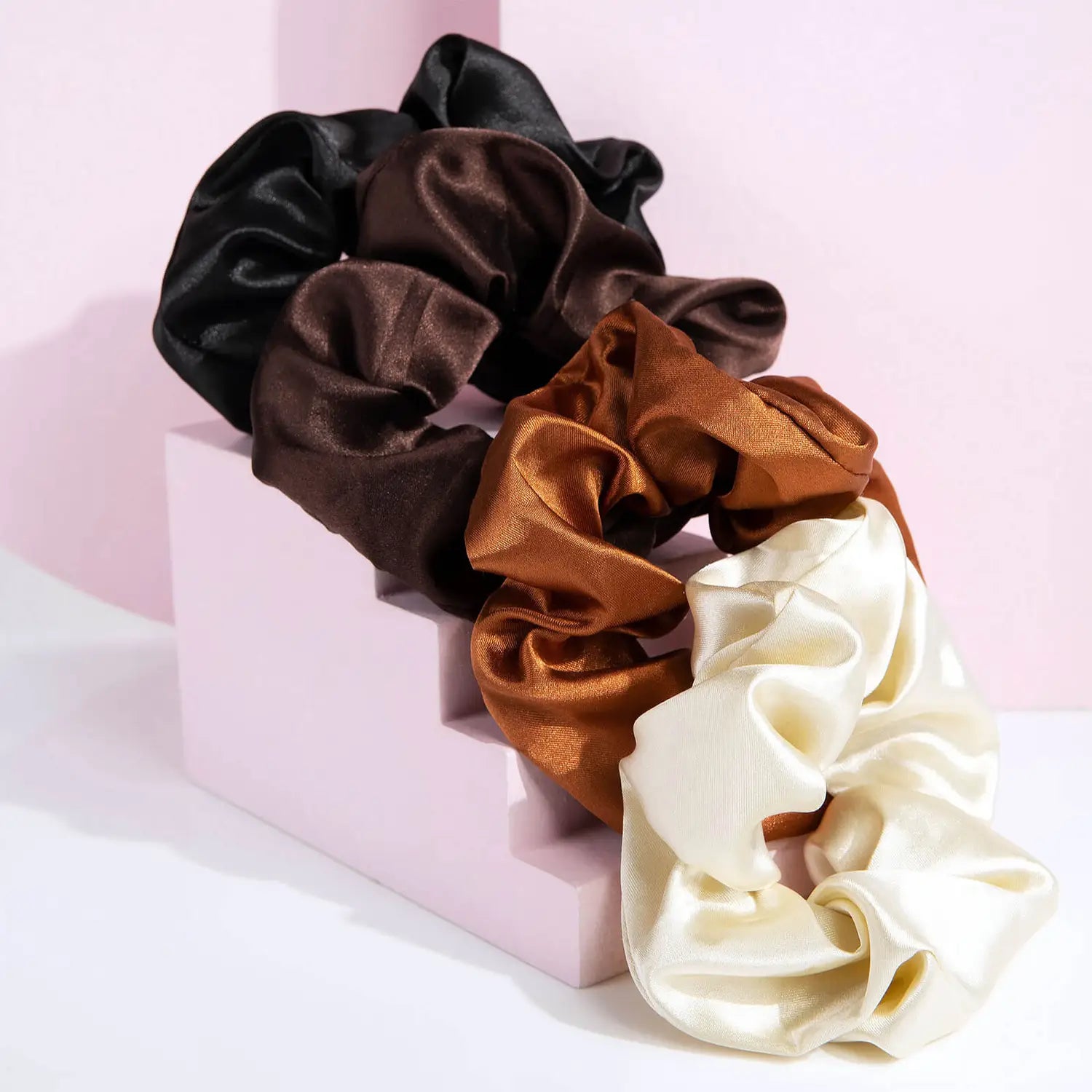 Brushworks Nude Satin Scrunchies (Pack of 4)