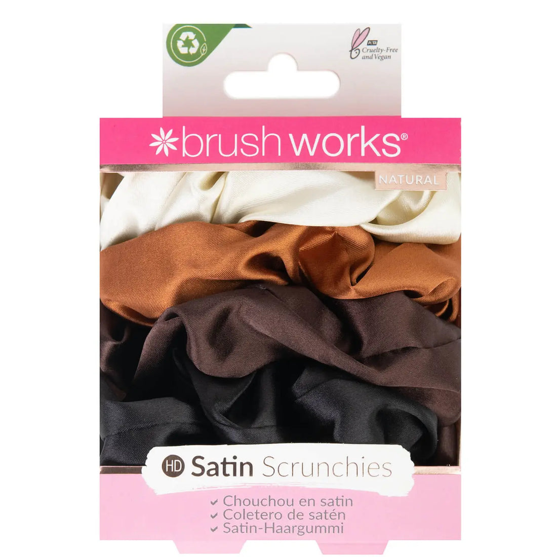 Brushworks Nude Satin Scrunchies (Pack of 4)