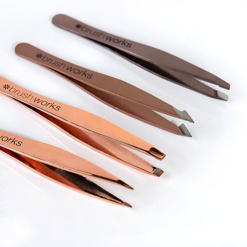 Brushworks HD 4 Piece Combination Tweezer Set ( Gold)