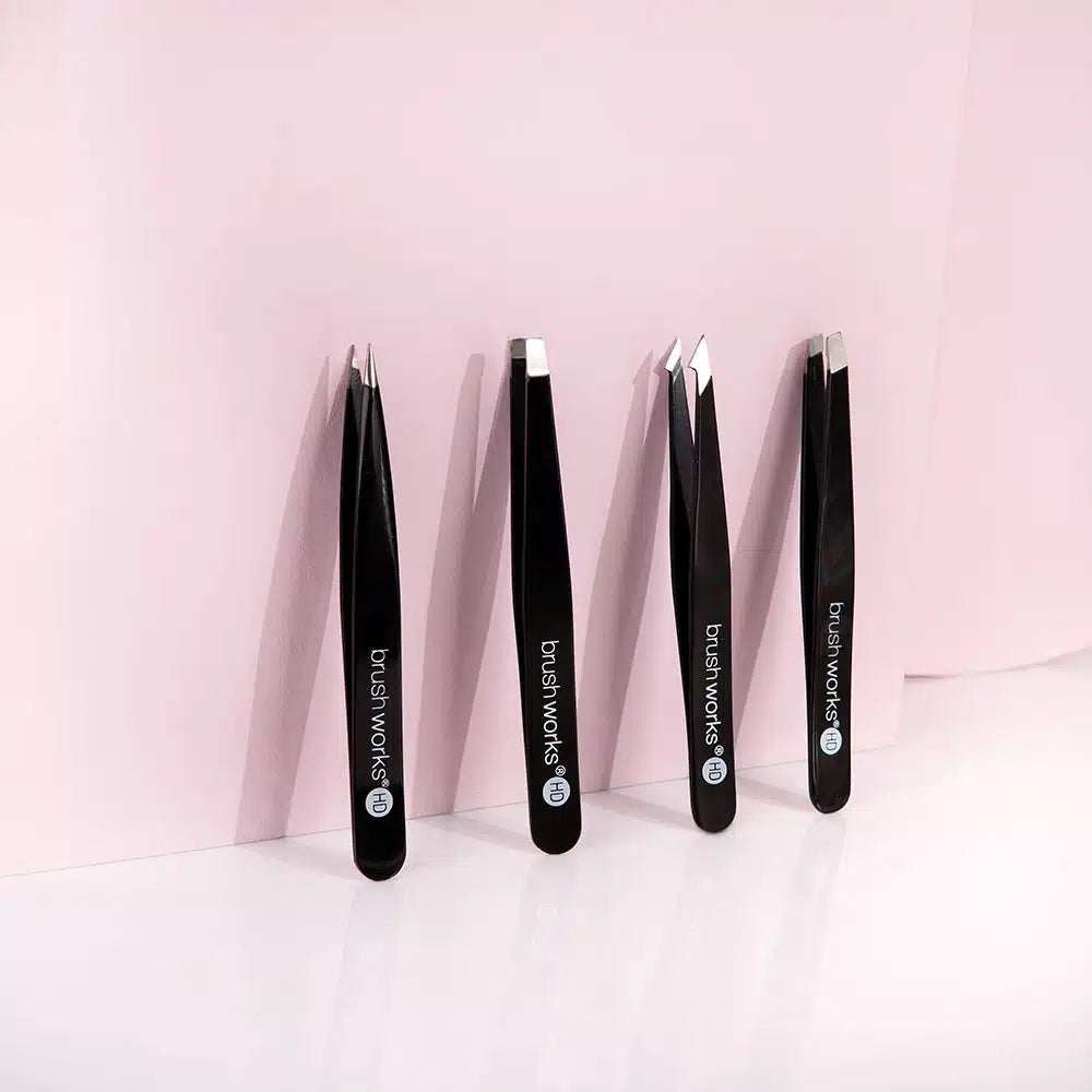 Brushworks 4 Piece Combination Tweezer Set (Black)