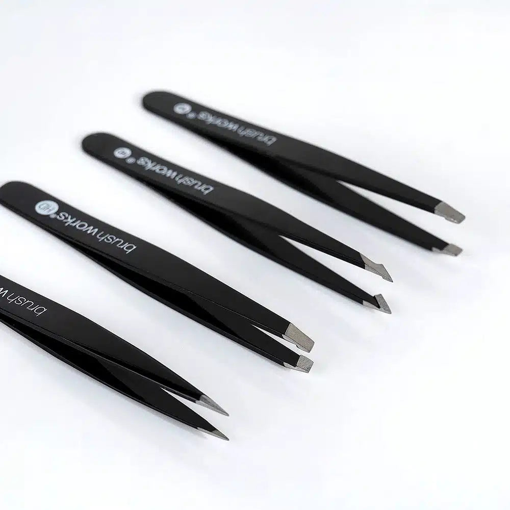 Brushworks 4 Piece Combination Tweezer Set (Black)
