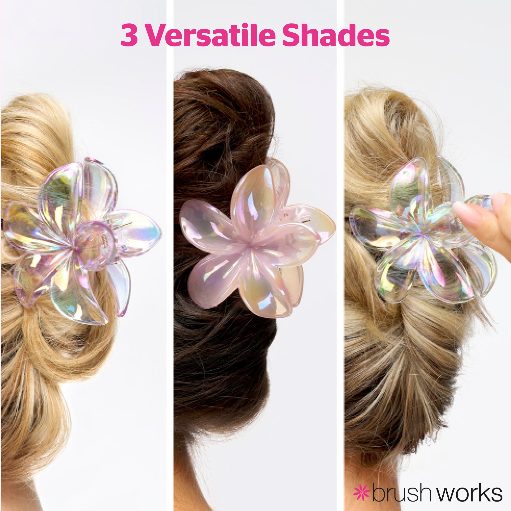 Brushworks Frosted Flower Claw Clips – 3 Pack