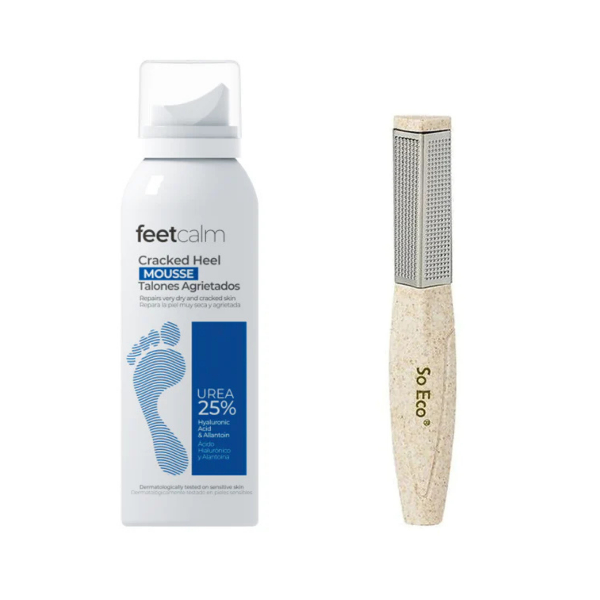Feetcalm Cracked Heel Mousse 25% Urea 125 ml & So Eco Biodegradable Foot Rasp