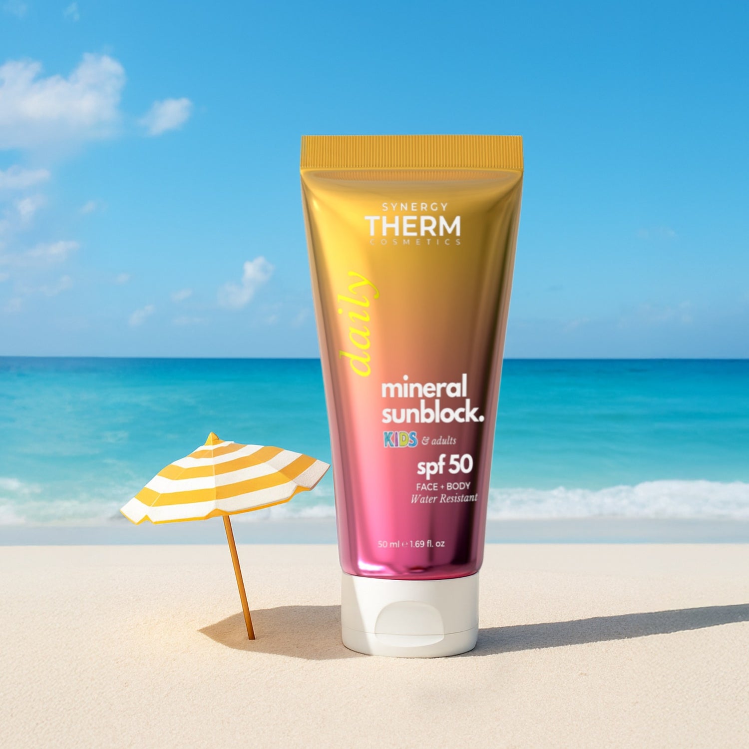 Synergy Therm Mineral Sunblock Water-Resistant SPF 50 for Kids & Adults 50ml