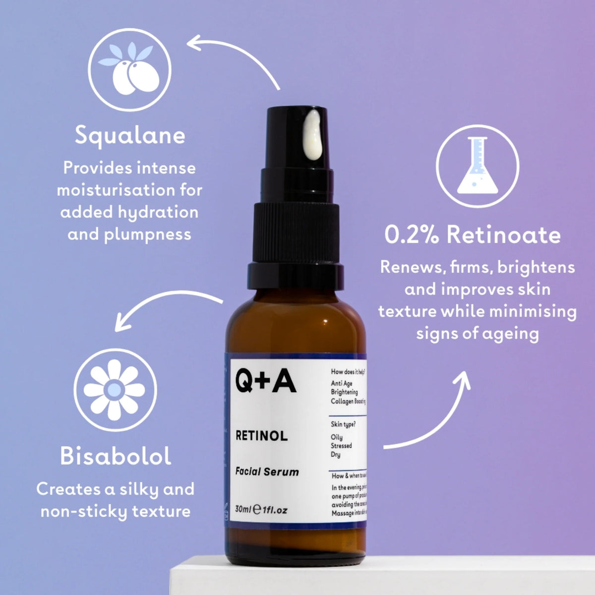 Q+A Retinol 0.2% Facial Serum 30ml