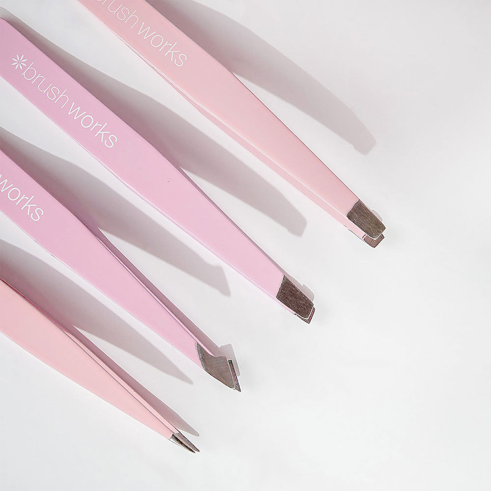 Brushworks HD 4 Piece Combination Tweezer Set (Pink)