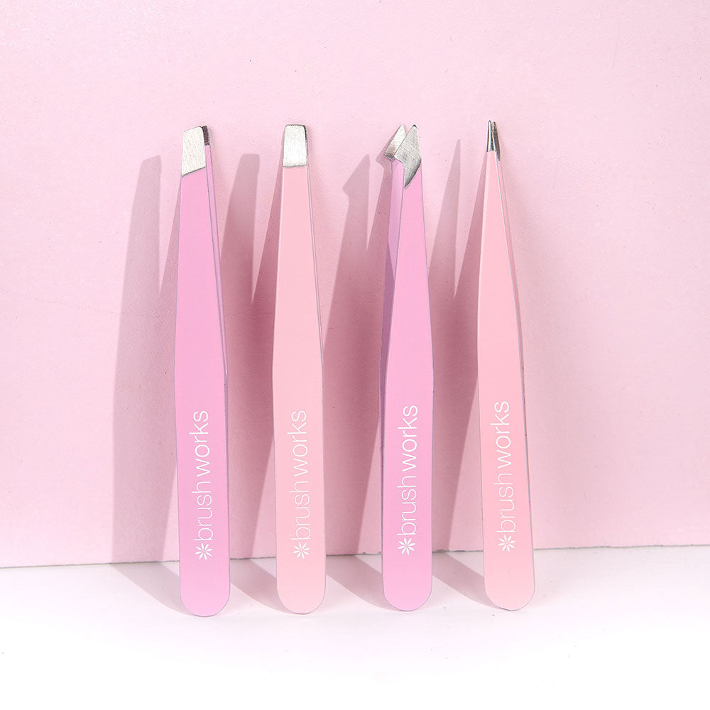 Brushworks HD 4 Piece Combination Tweezer Set (Pink)