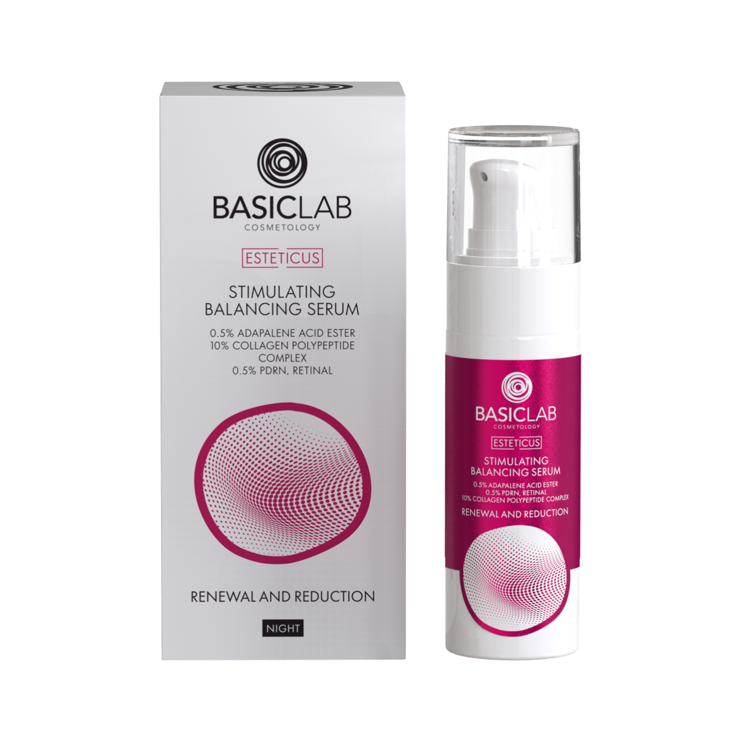 BasicLab Stimulating Balancing Serum, 0.5% Adapalene Acid Ester, 10% Collagen Polypeptide Complex, 0.5% PDRN, Retinal, Renewal and Reduction 30ml
