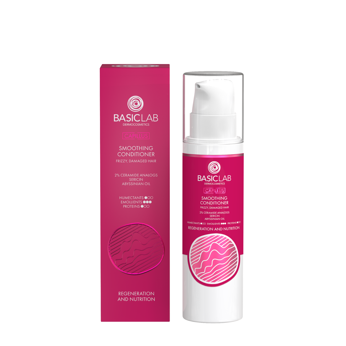 BasicLab Smoothing Conditioner, 2% Ceramide Analogue, Sericin, Abyssinian Oil, Regeneration and Nutrition 250ml