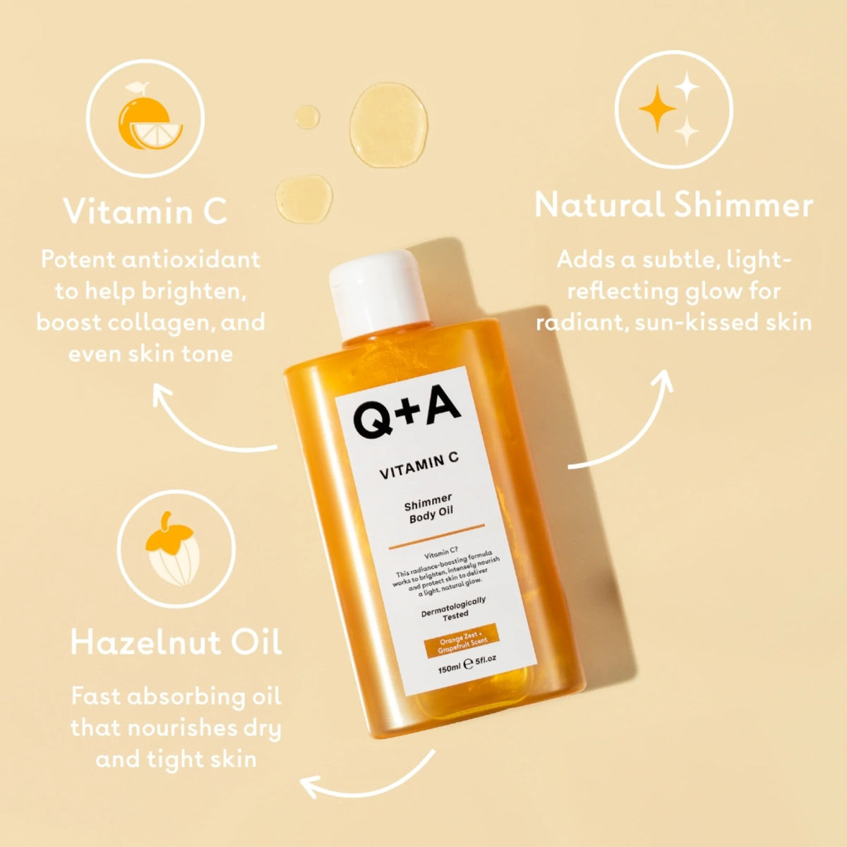 Q+A Vitamin C Shimmer Body Oil 150ml
