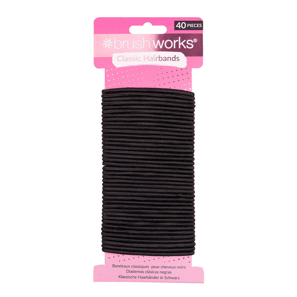 Brushworks Classic Black Hairbands 40 pcs