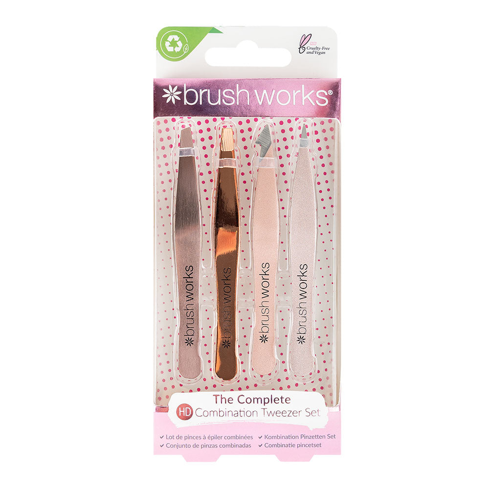 Brushworks HD 4 Piece Combination Tweezer Set ( Gold)