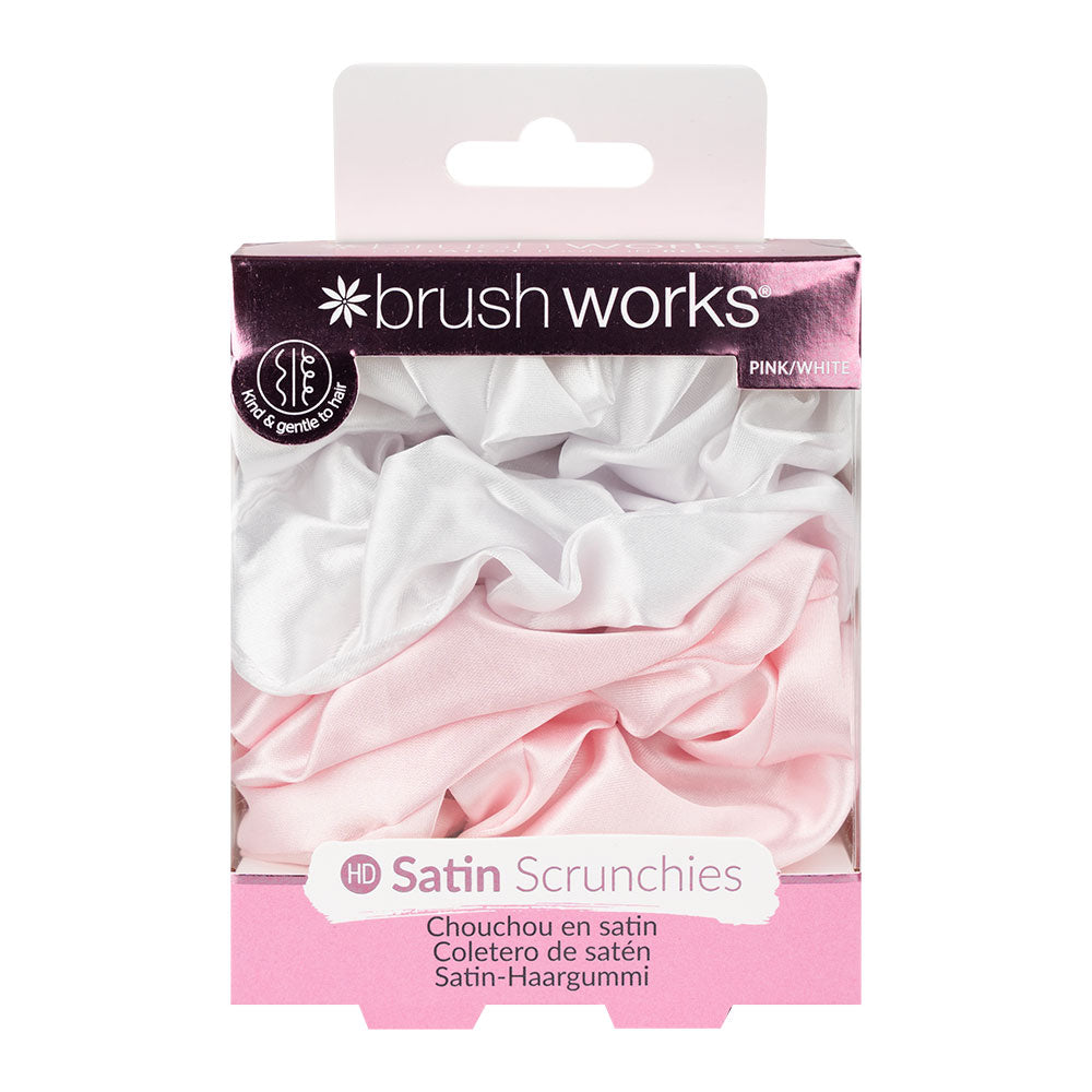 Brushworks Satin Scrunchies Pink & White