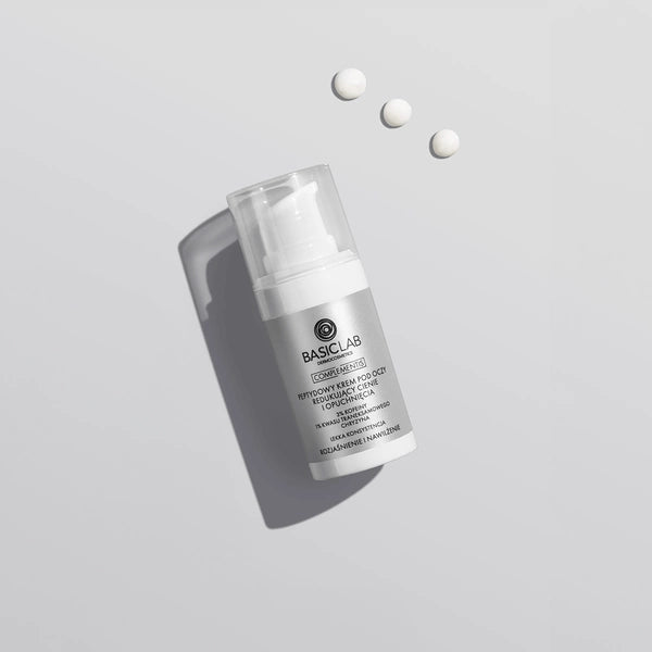BasicLab Peptide Eye Cream that Reduces Dark Circles and Puffiness with 3% Caffeine, 1% Tranexamic Acid, and Chrysin with a Light Consistency. Brightening and Moisturizing 15ml