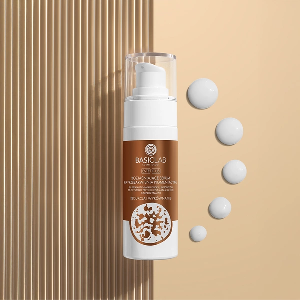 BasicLab Brightening Serum for Pigmentation Discoloration, 5% Kojic Acid Dipalmitate, 2% Pure Brightening Peptide, Carnosine 2.0, Reduction and Evenness 30ml
