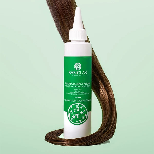 BasicLab Seboregulating Peeling for Oily and Sensitive Scalp, 5% Ficin, 3% BHA, Exfoliating Tripeptide, Rosmarinic Acid Glucoside, Normalizing and Unblocking 150ml