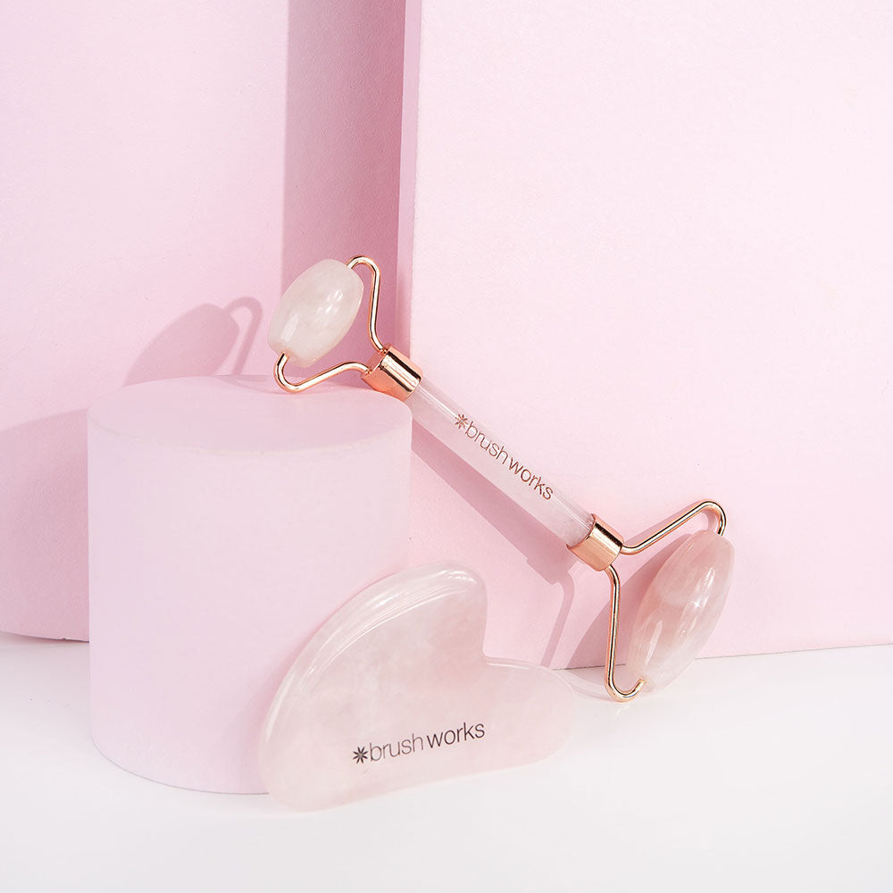 Brushworks Rose Quartz Roller & Gua Sha