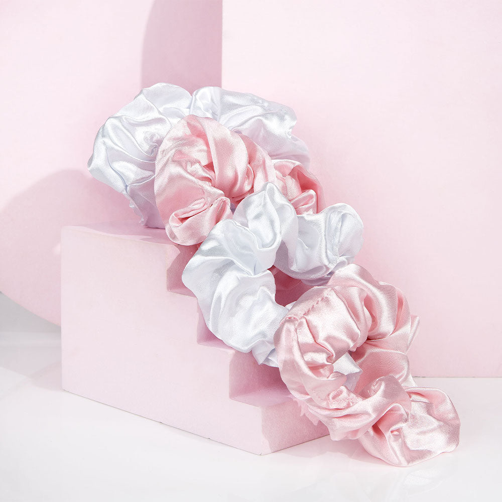 Brushworks Satin Scrunchies Pink & White