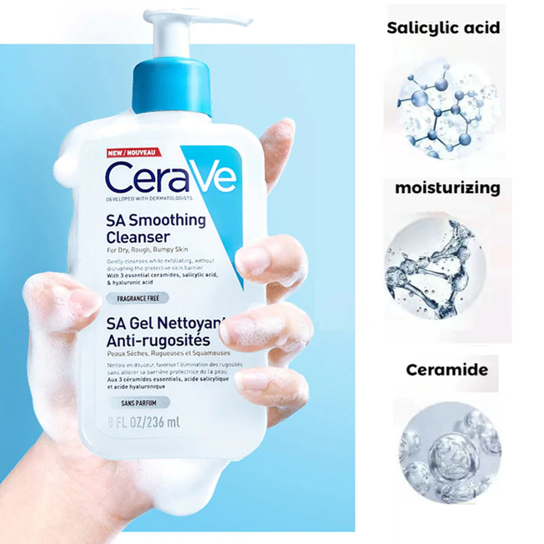 CeraVe SA Smoothing Cleanser With Salicylic Acid For Dry, Rough & Bumpy Skin