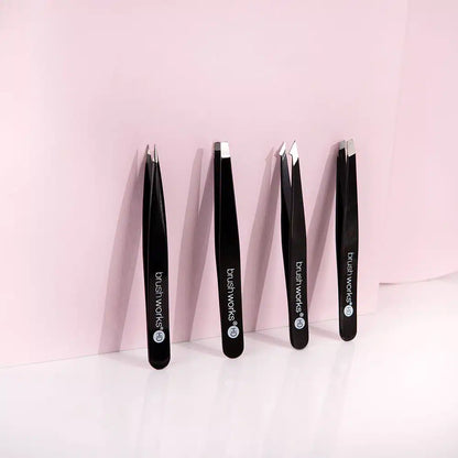 Brushworks 4 Piece Combination Tweezer Set (Black)