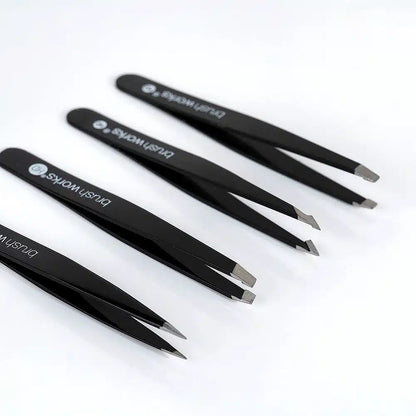 Brushworks 4 Piece Combination Tweezer Set (Black)