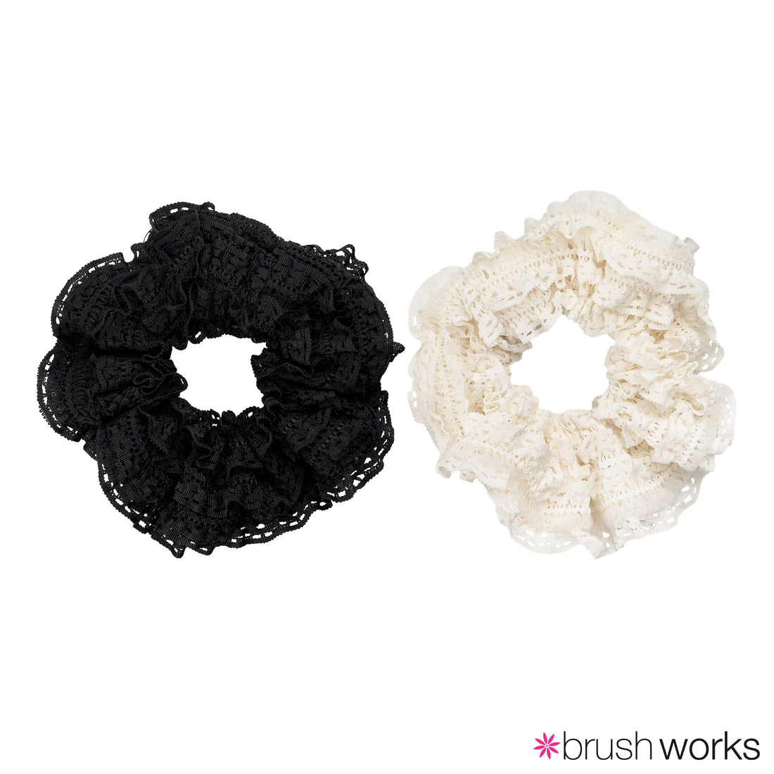 Brushworks Lace Scrunchies – Black & White (2 Pack)
