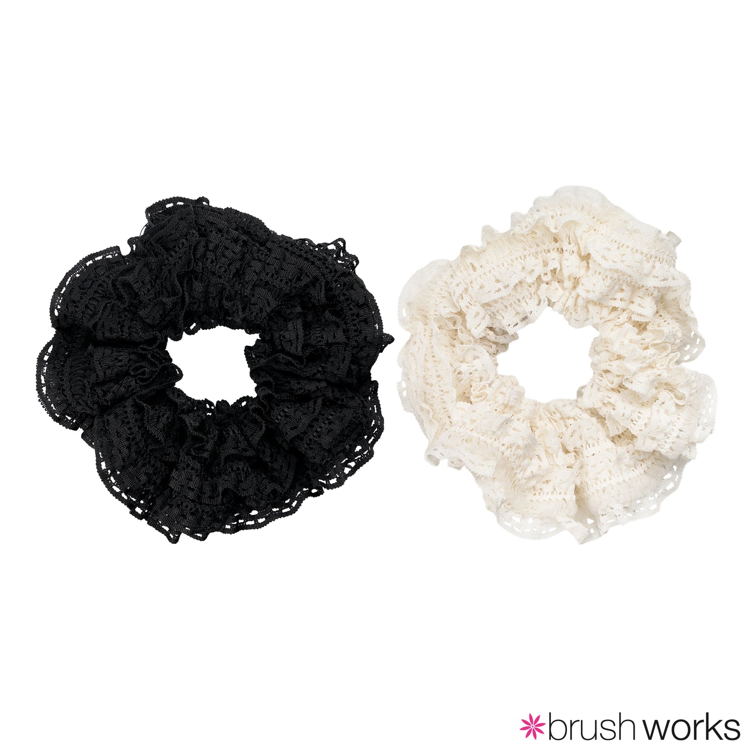 Brushworks Lace Scrunchies – Black &amp; White (2 Pack)