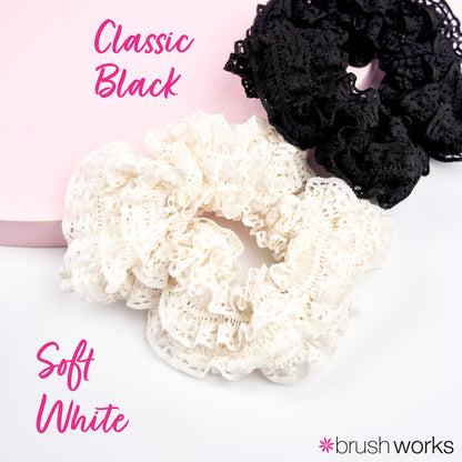 Brushworks Lace Scrunchies – Black &amp; White (2 Pack)