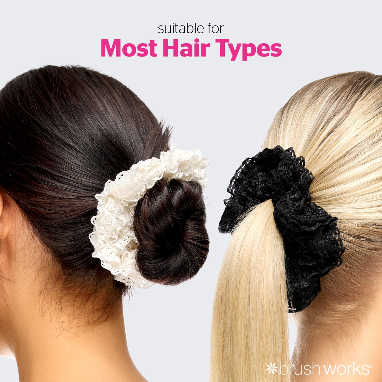 Brushworks Lace Scrunchies – Black &amp; White (2 Pack)