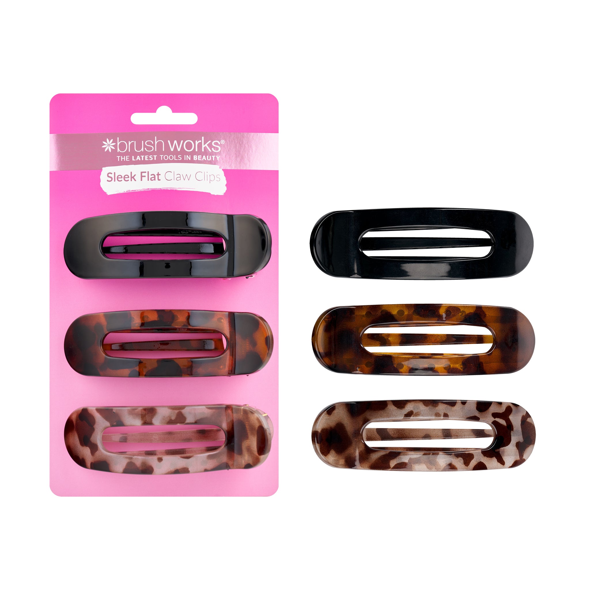 Brushworks Sleek Flat Claw Clips – 3 Pack