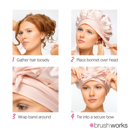 Brushworks Double Layer Satin Hair Bonnet – Ballet Pink