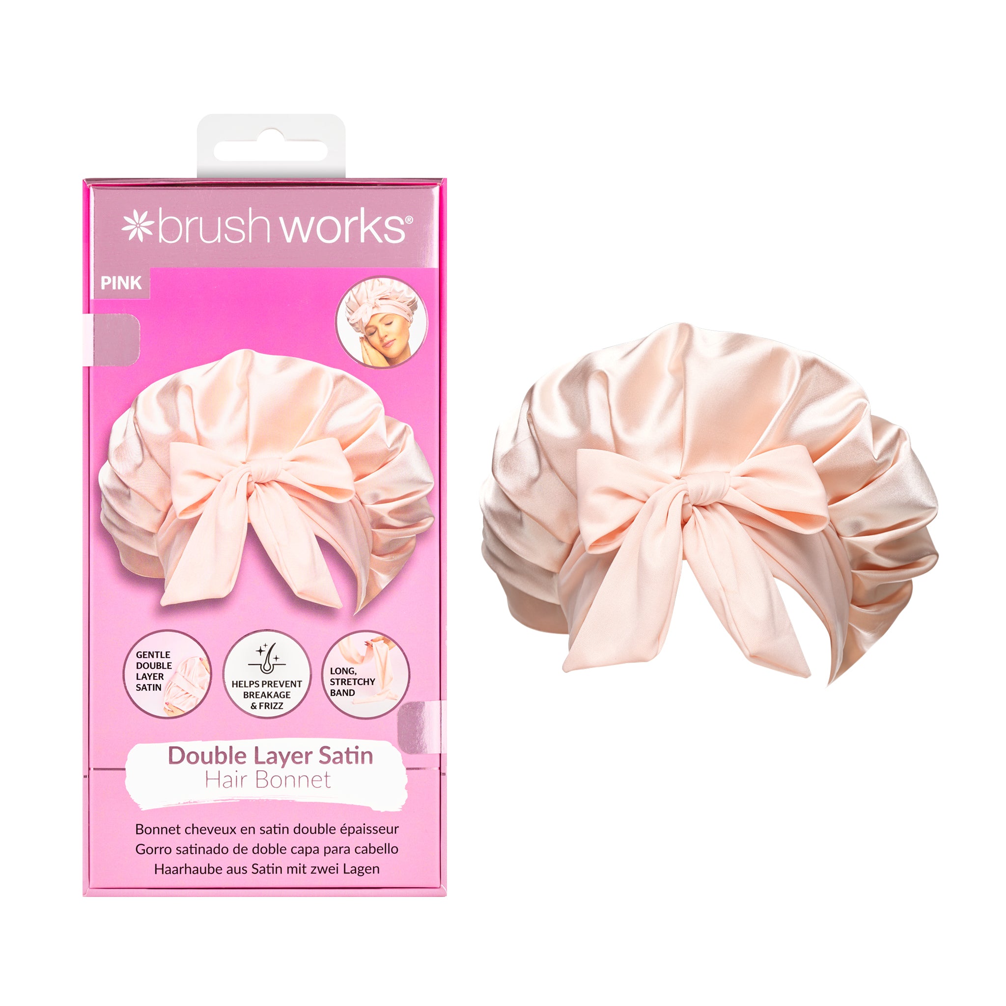 Brushworks Double Layer Satin Hair Bonnet – Ballet Pink