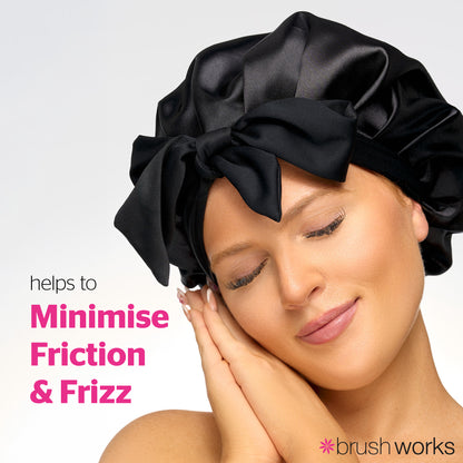 Brushworks Double Layer Satin Hair Bonnet – Black