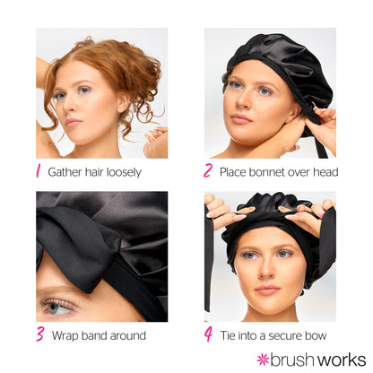 Brushworks Double Layer Satin Hair Bonnet – Black