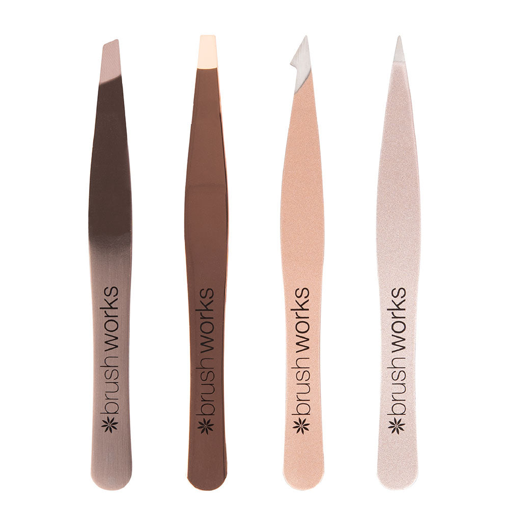 Brushworks HD 4 Piece Combination Tweezer Set ( Gold)