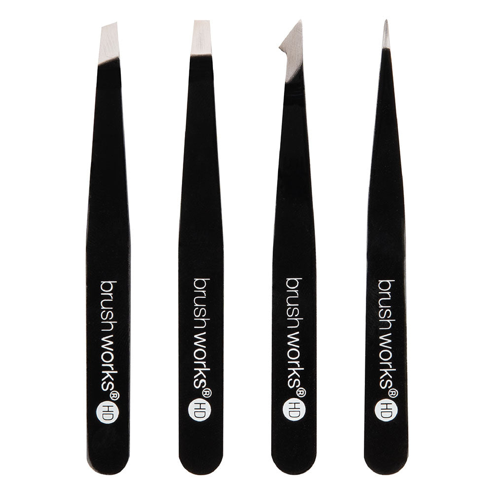 Brushworks 4 Piece Combination Tweezer Set (Black)