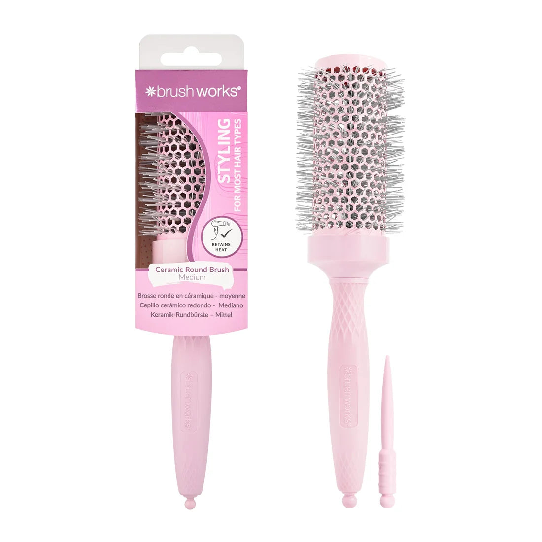 Brushworks Ceramic Round Brush Medium – Furçë për Stilim dhe Tharje Flokësh