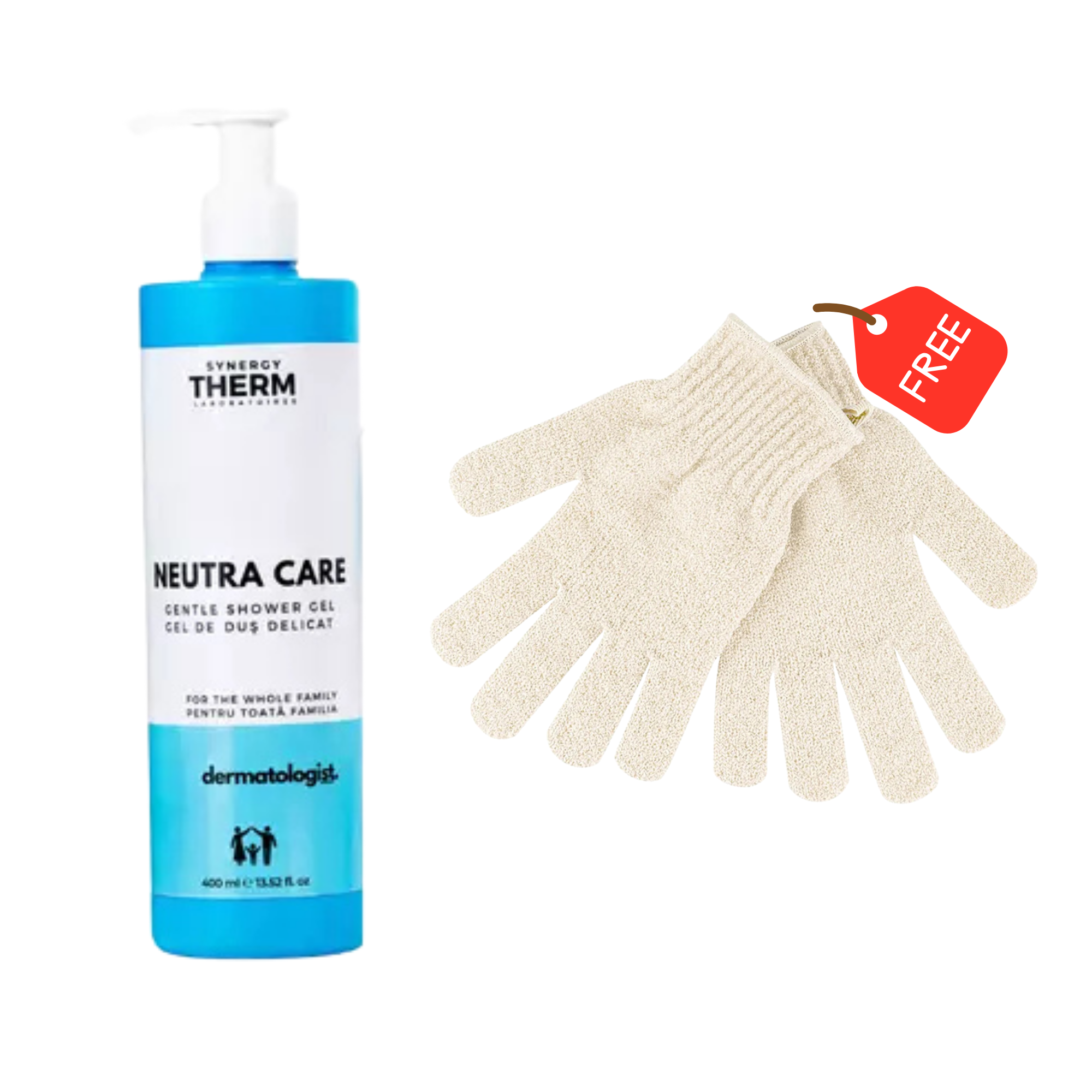 1+1 FALAS Synergy Therm Gentle Shower Gel 400ml+So Eco Exfoliating Body Gloves
