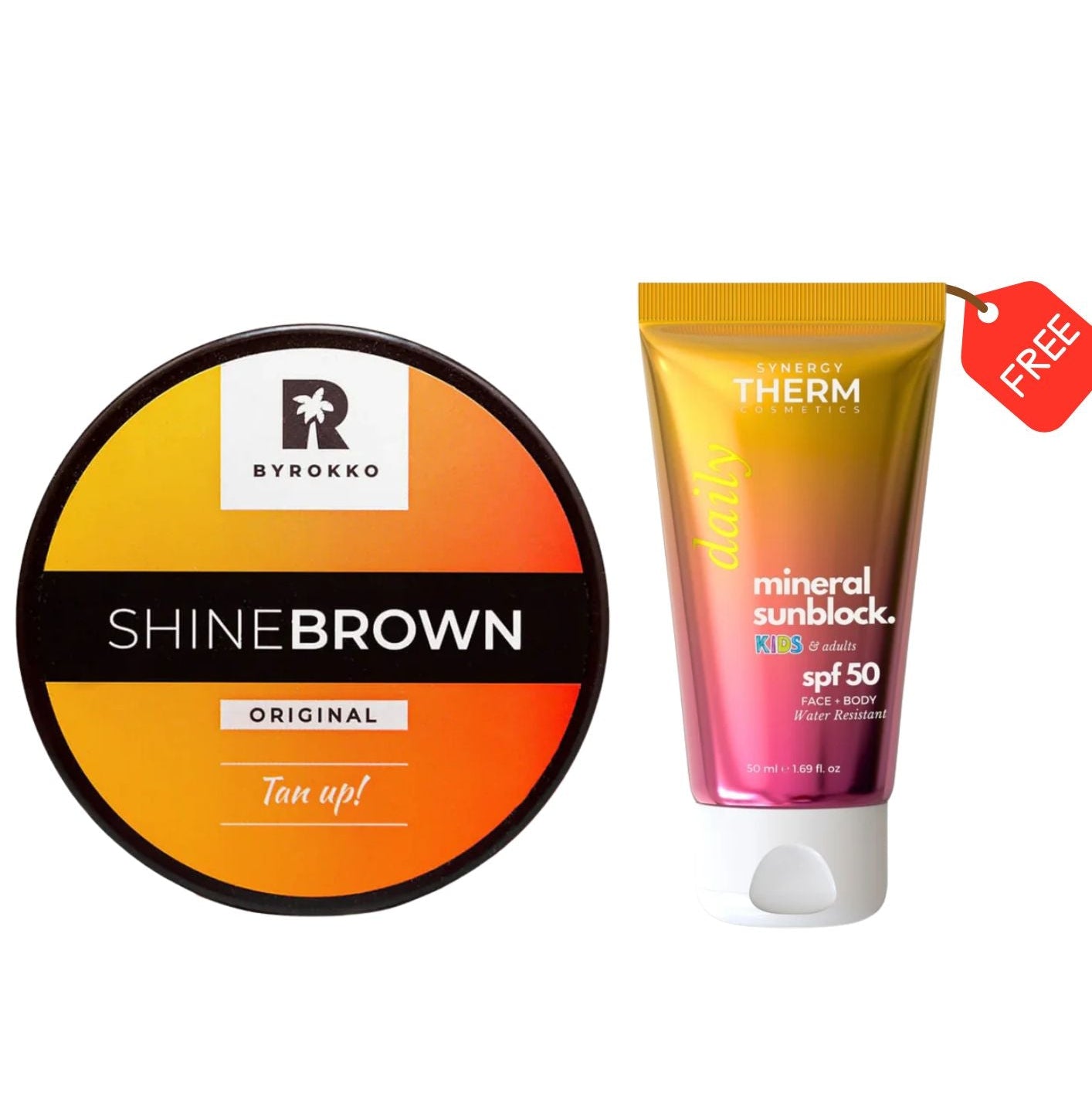 1+1 FALAS Byrokko Shine Brown Tanning Cream 200ml + Mineral Sunblock Water-Resistant SPF 50