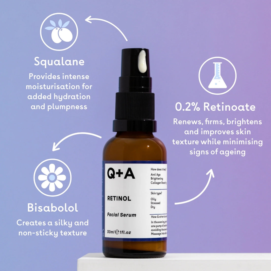 Q+A Retinol 0.2% Facial Serum 30ml