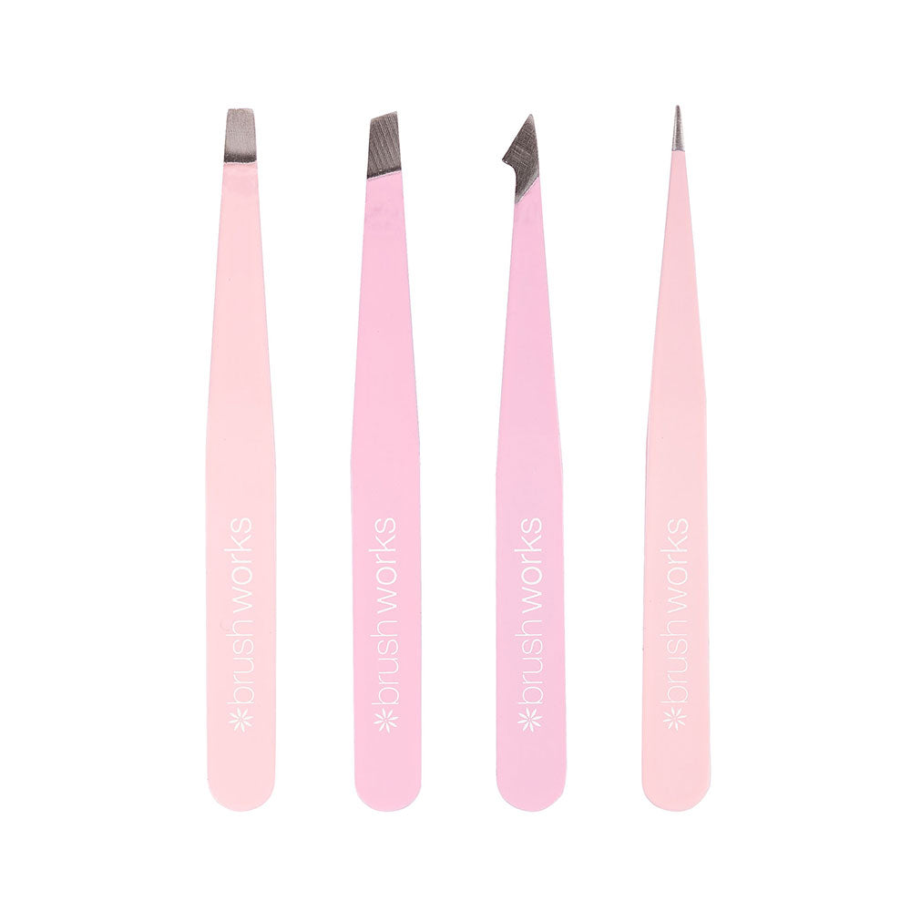 Brushworks HD 4 Piece Combination Tweezer Set (Pink)
