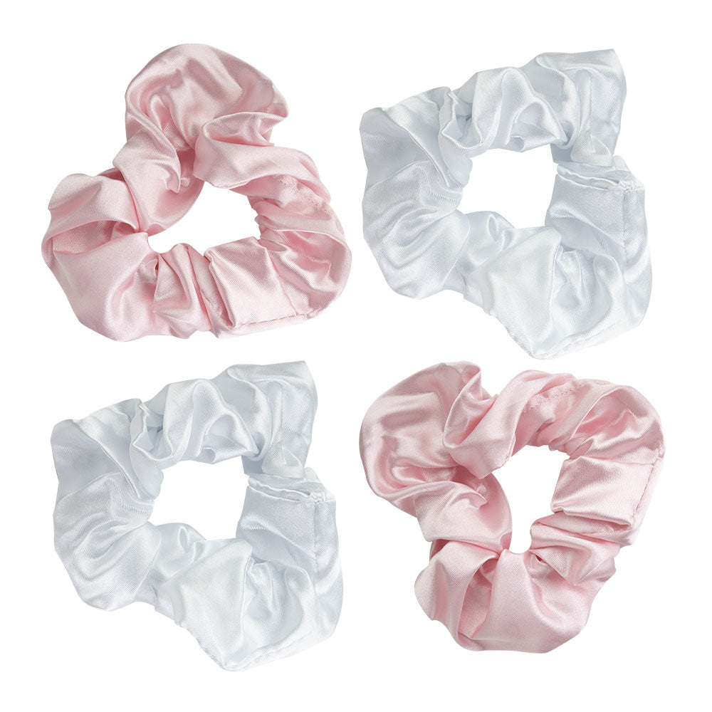 Brushworks Satin Scrunchies Pink & White