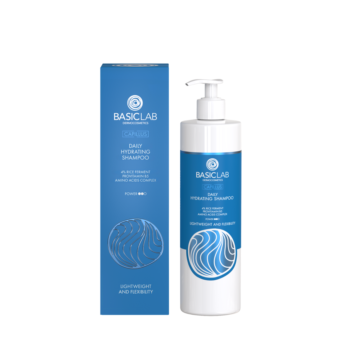 BasicLab Daily Moisturizing Shampoo, 4% Rice Ferment, Provitamin B5, Amino Acid Complex, Lightness and Elasticity 300ml