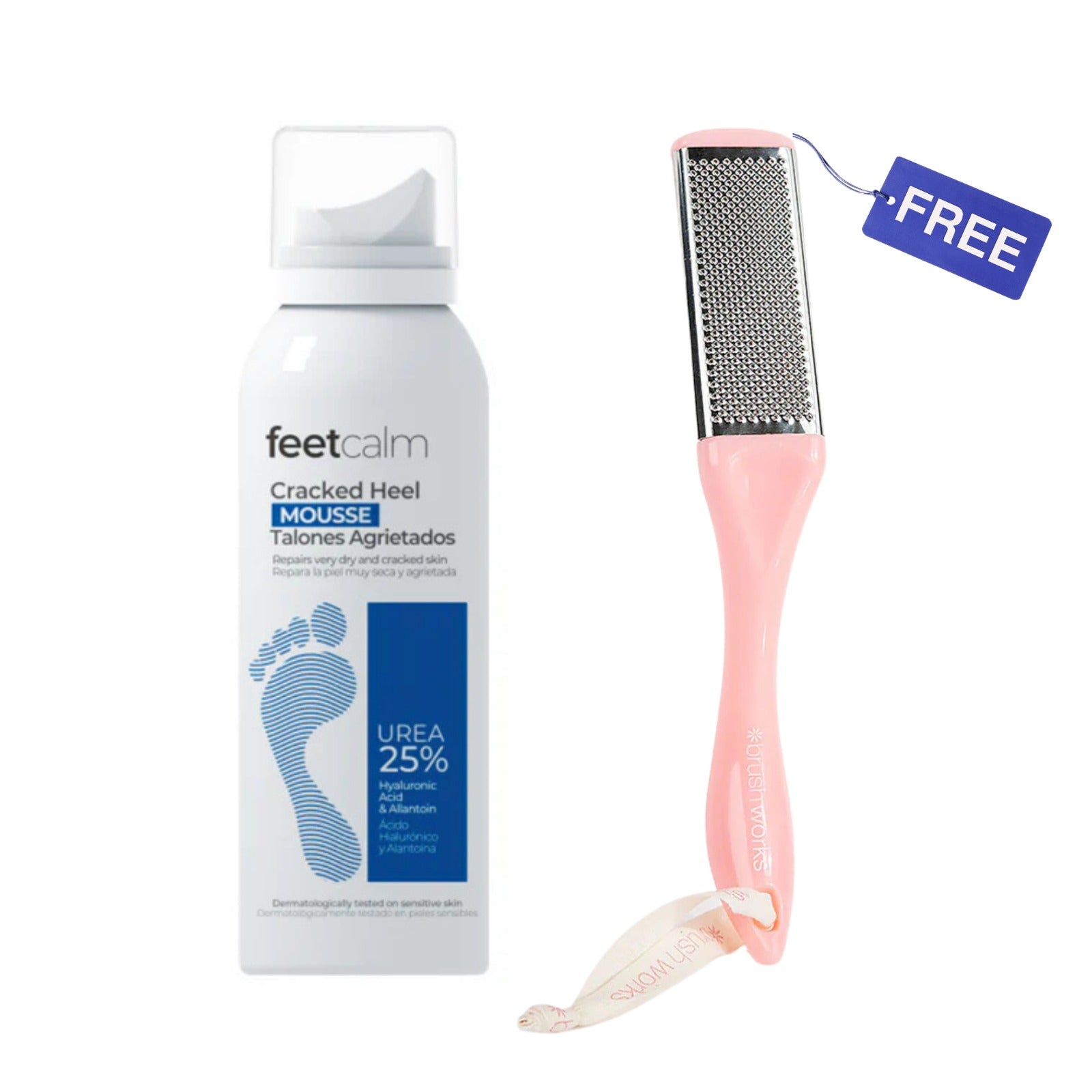 Feetcalm Cracked Heel Mousse 25% Urea 125ml &amp; Brushworks Foot Rasp