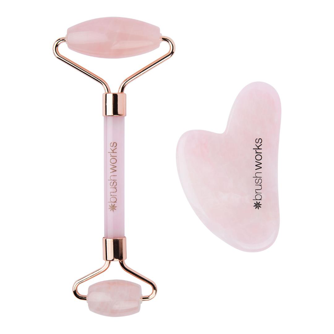 Brushworks Rose Quartz Roller &amp; Gua Sha