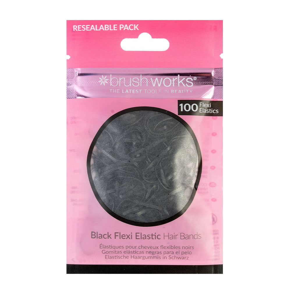 Brushworks Black Flexi Elastic Hair Bands - 100 Pieces