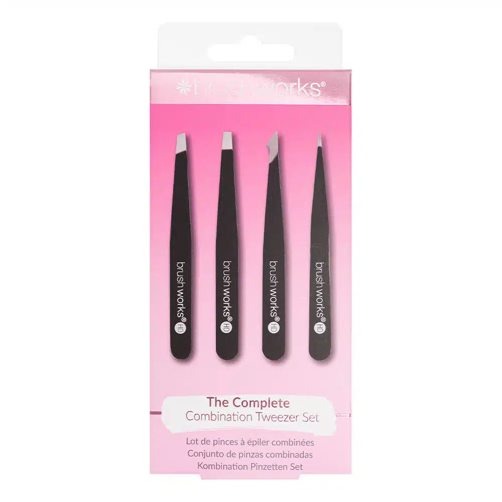 Brushworks 4 Piece Combination Tweezer Set (Black)