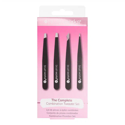 Brushworks 4 Piece Combination Tweezer Set (Black)