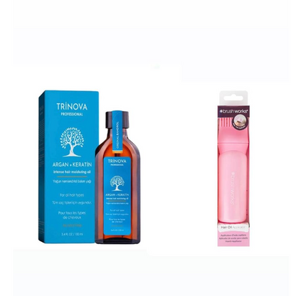 Hair Care Set Trinova Argan Keratin Oil 100 ml + Brushworks Hair Oil Applicator