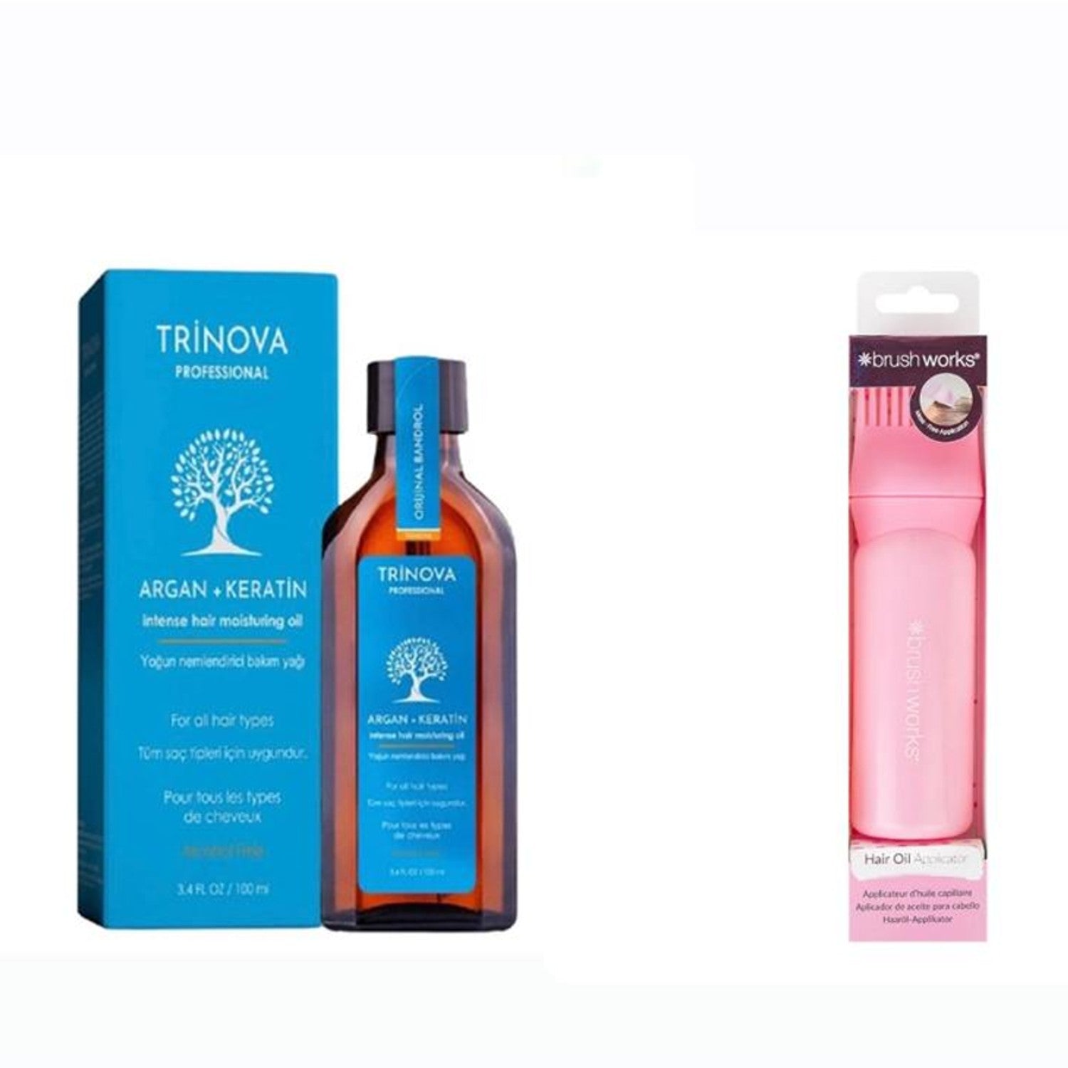 Hair Care Set Trinova Argan Keratin Oil 100 ml + Brushworks Hair Oil Applicator